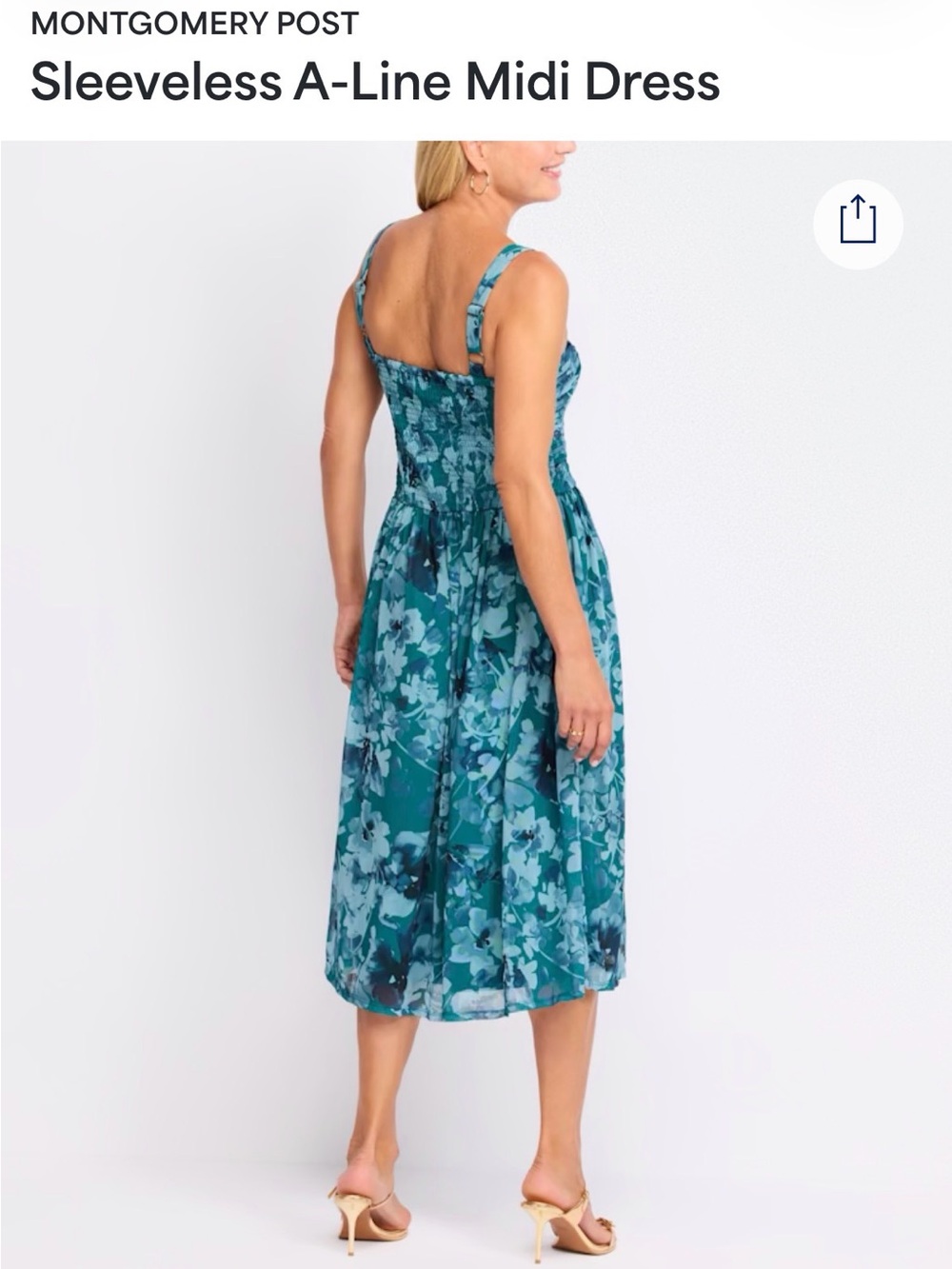 NEW! Stitch Fix Montgomery Ward
Teal Floral Midi Dress with Ruched Bodice - Picture 2 of 6